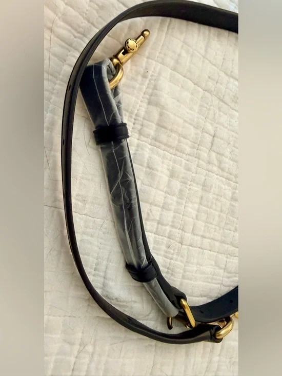 Coach Black Leather Strap 42” Adjustable Brass Hardware Crossbody Shoulder - Picture 7 of 7